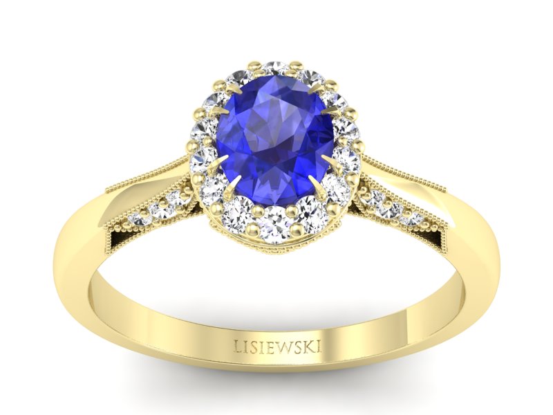 Złoty pierścionek z szafirem i diamentami 585 - p16020zszc - 1