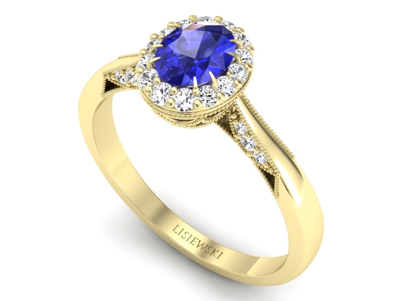 Złoty pierścionek z szafirem i diamentami 585 - p16020zszc - 3