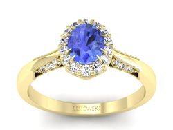 Pierścionek z tanzanitem i brylantami żółte złoto - p16020zt