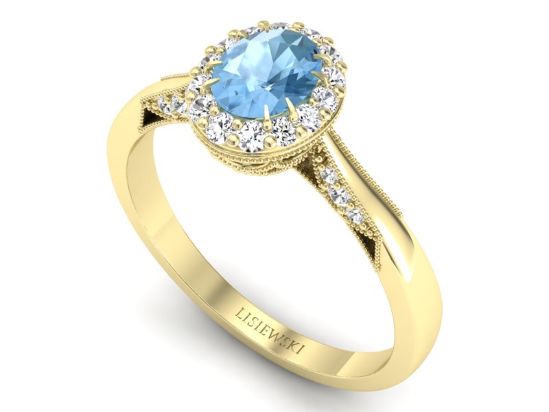 Pierścionek z topazem i brylantami żółte złoto - p16020ztop - 3