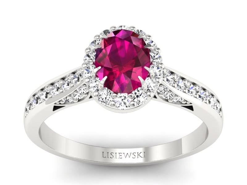 Pierścionek z rubinem i brylantami białe złoto - p16022br - 1