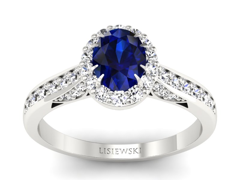 Pierścionek z szafirem i brylantami białe złoto - p16022bsz - 1