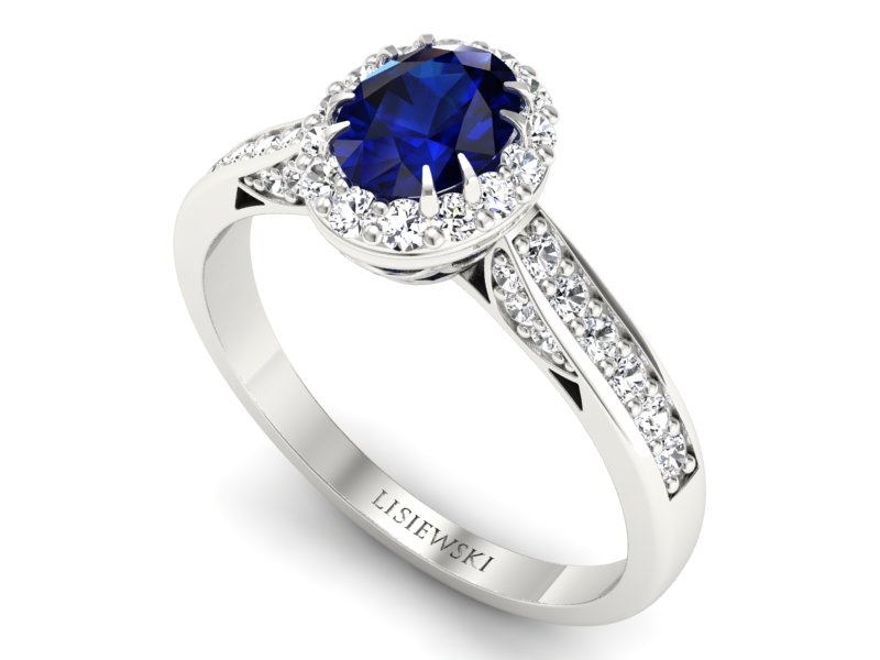 Pierścionek z szafirem i brylantami białe złoto - p16022bsz - 3