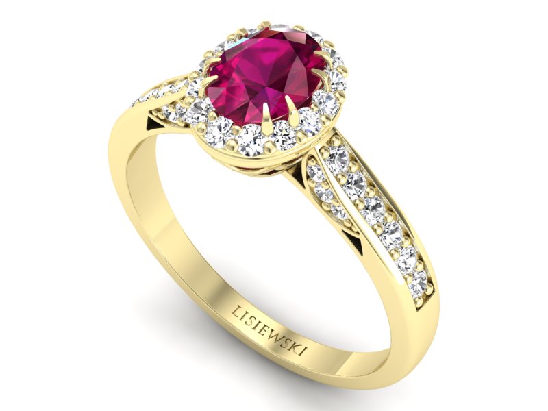 Pierścionek zaręczynowy z rubinem z brylantami - p16022zr