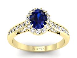 Pierścionek z szafirem i brylantami żółte złoto - p16022zsz