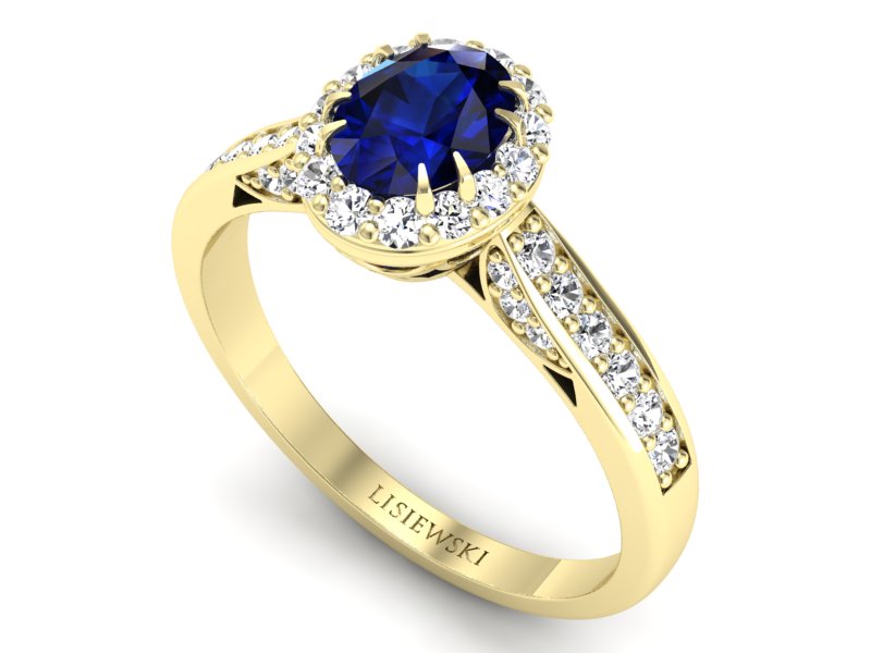 Pierścionek z szafirem i brylantami żółte złoto - p16022zsz - 3