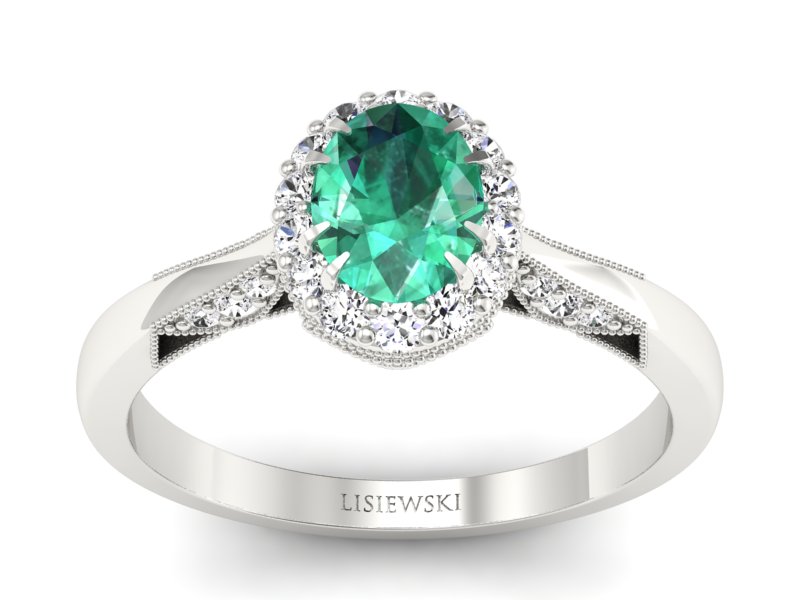 Złoty pierścionek ze szmaragdem i brylantami - p16023bsm - 1