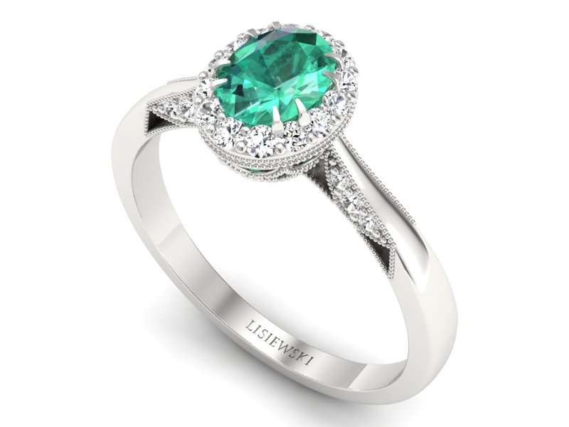 Złoty Pierścionek ze szmaragdem i brylantami - p16023bsm