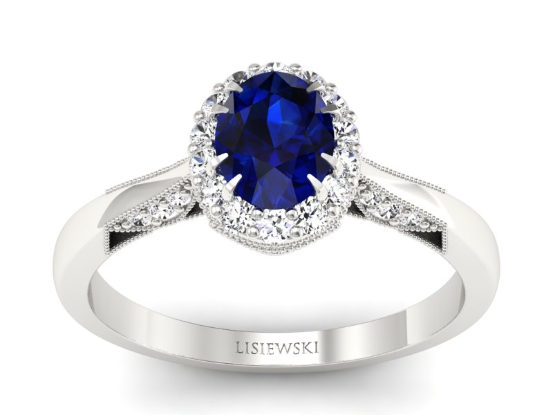 Złoty pierścionek z szafirem i brylantami - p16023bsz - 1