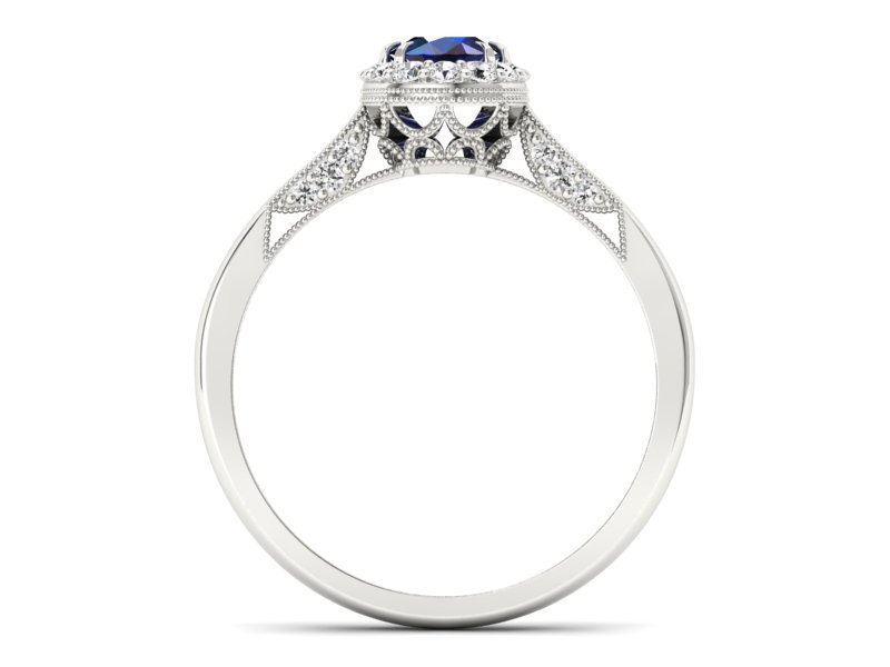 Złoty pierścionek z szafirem i brylantami - p16023bsz - 2