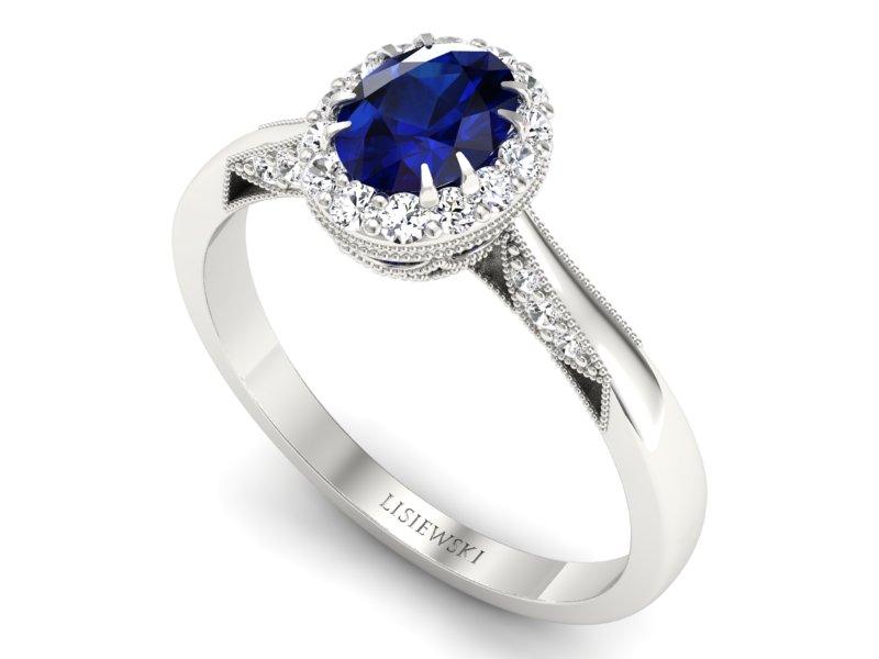 Złoty pierścionek z szafirem i brylantami - p16023bsz