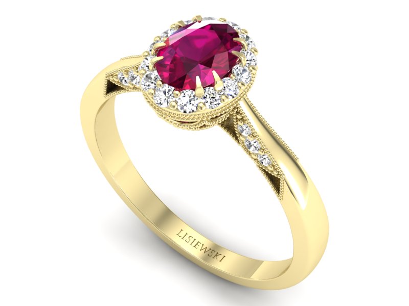 Pierścionek zaręczynowy z rubinem z brylantami - p16023zr - 3