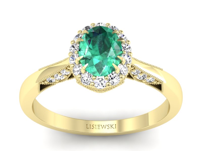 Złoty pierścionek ze szmaragdem i brylantami - p16023zszm - 1