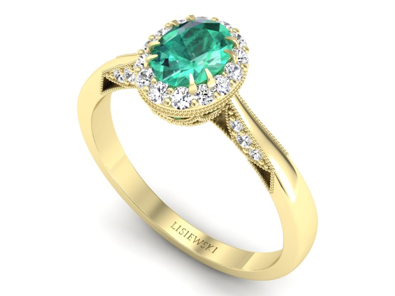 Złoty pierścionek ze szmaragdem i brylantami - p16023zszm - 3