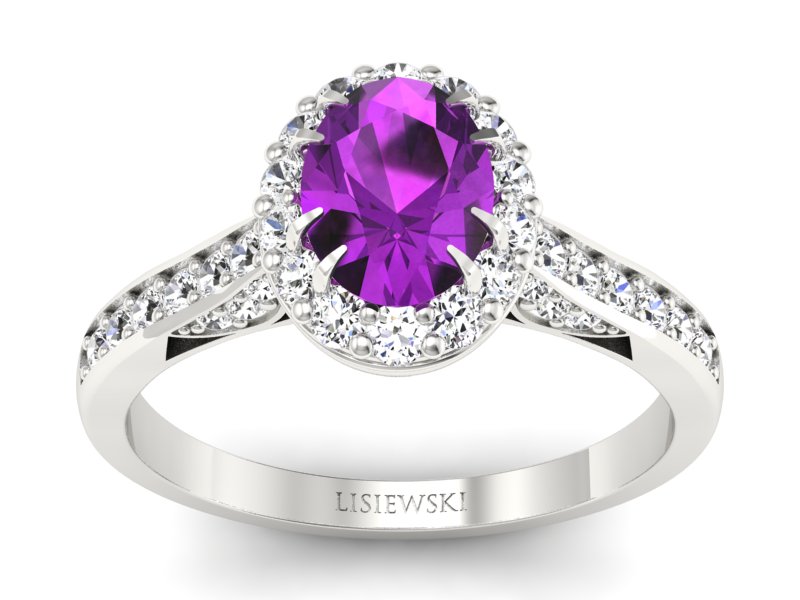 Złoty pierścionek z ametystem i brylantami - p16025bam - 1