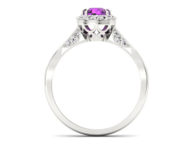 Złoty pierścionek z ametystem i brylantami - p16025bam - 2