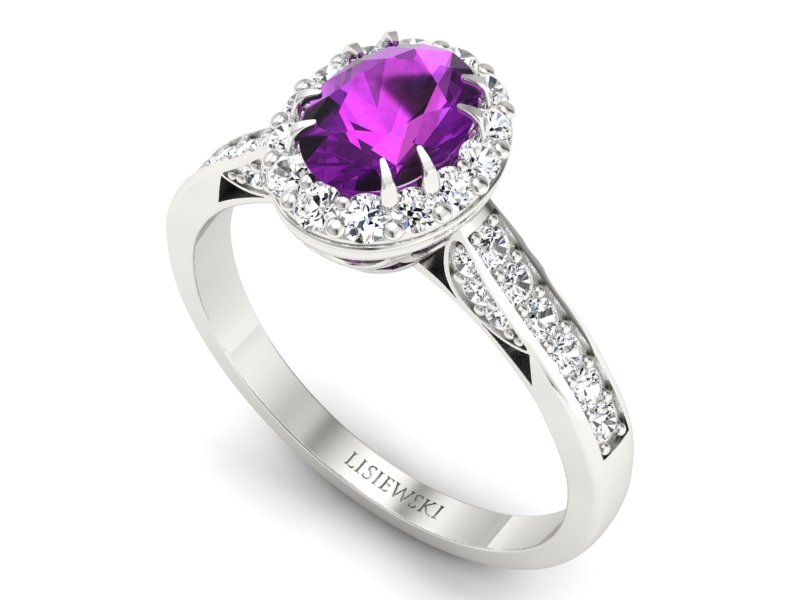 Złoty pierścionek z ametystem i brylantami - p16025bam - 3