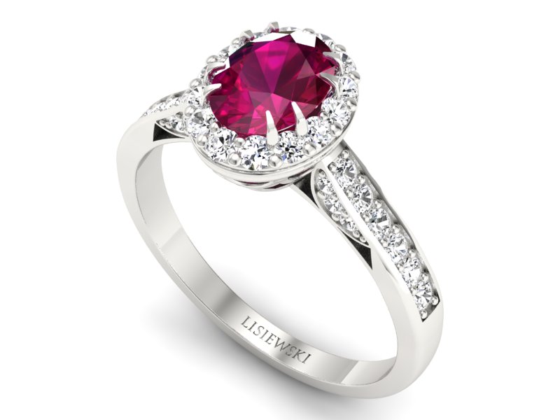 Pierścionek z rubinem i brylantami białe złoto - p16025br - 3