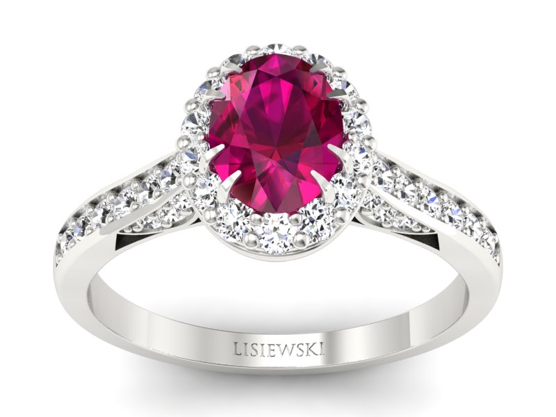 Pierścionek z rubinem i brylantami białe złoto - p16025br - 1