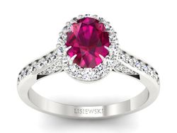 Pierścionek z rubinem i brylantami białe złoto - p16025br