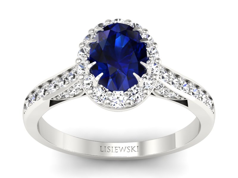 Pierścionek z szafirem i brylantami białe złoto - p16025bsz - 1