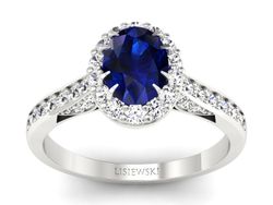 Pierścionek z szafirem i brylantami białe złoto - p16025bsz