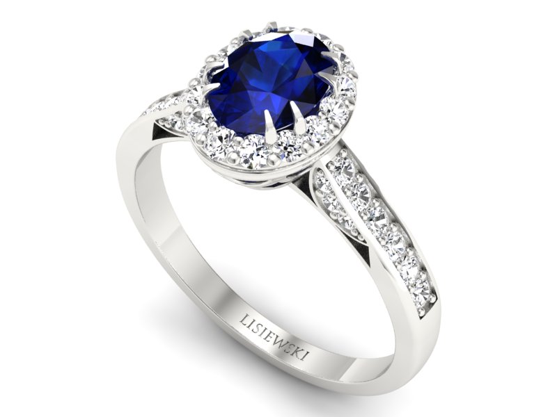 Pierścionek z szafirem i brylantami białe złoto - p16025bsz - 3