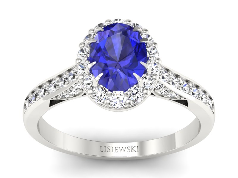 Pierścionek z szafirem i brylantami białe złoto - p16025bszc - 1