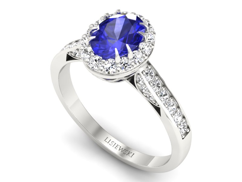 Pierścionek z szafirem i brylantami białe złoto - p16025bszc - 3