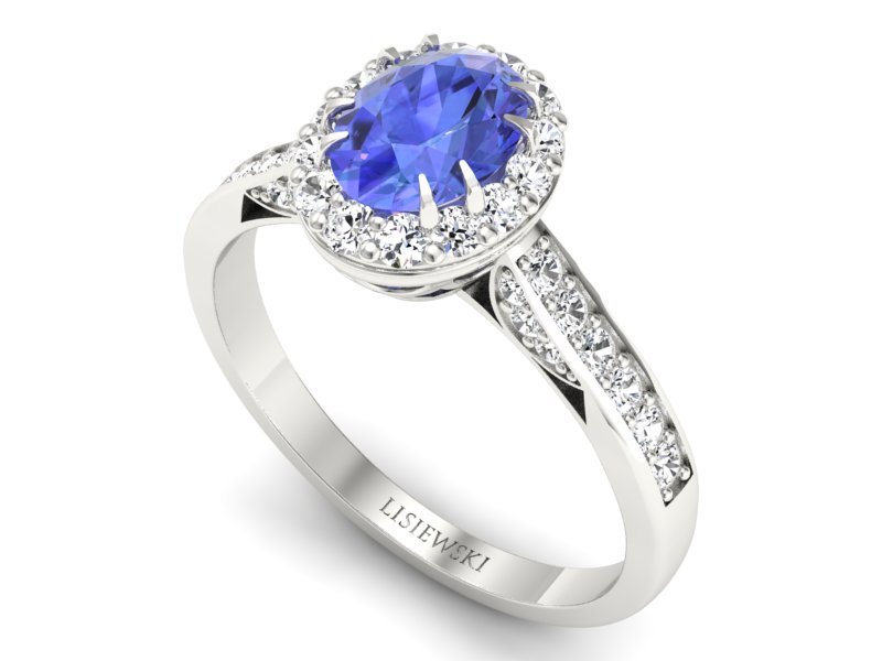 Pierścionek z tanzanitem białe złoto z brylantami - p16025bt - 3