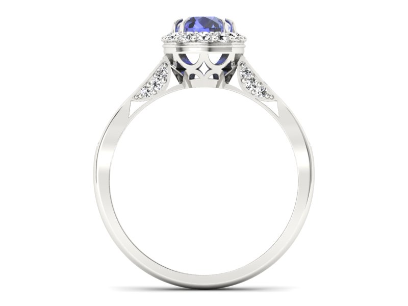 Pierścionek z tanzanitem białe złoto z brylantami - p16025bt - 2