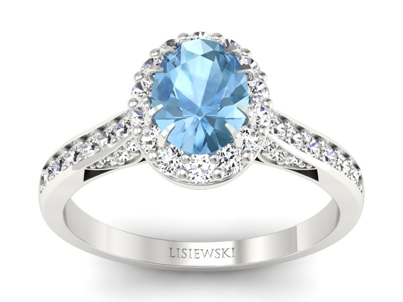 Pierścionek z topazem i brylantami białe złoto - p16025btp - 1