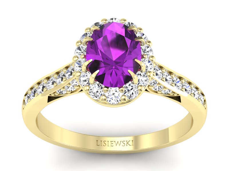 Pierścionek ametyst i brylanty żółte złoto - p16025zam - 1