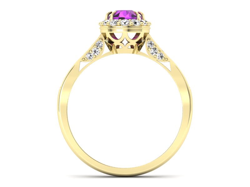 Pierścionek ametyst i brylanty żółte złoto - p16025zam - 2
