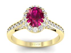 Pierścionek z rubinem i brylantami żółte złoto - p16025zr