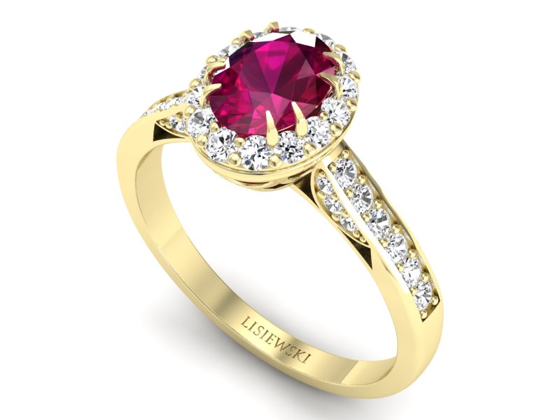 Pierścionek z rubinem i brylantami żółte złoto - p16025zr - 3