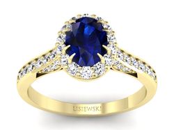Pierścionek z szafirem i brylantami żółte złoto - p16025zsz