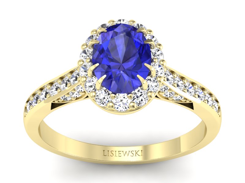 Złoty pierścionek z szafirem i diamentami - p16025zszc - 1