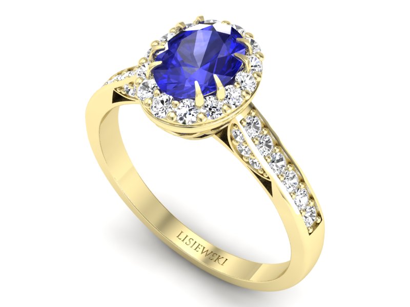 Złoty pierścionek z szafirem i diamentami - p16025zszc - 3