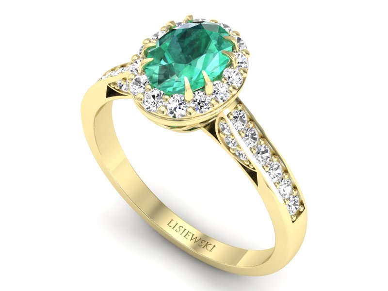 Złoty pierścionek ze szmaragdem i diamentami - p16025zszm - 3