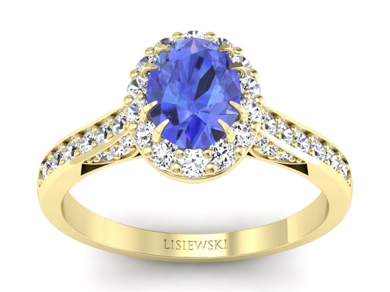 Pierścionek z tanzanitem i brylantami żółte złoto - p16025zt - 1