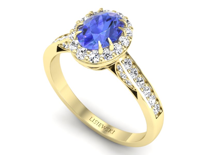 Pierścionek z tanzanitem i brylantami żółte złoto - p16025zt - 3