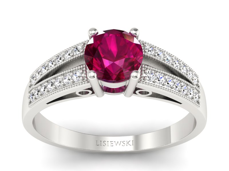 Pierścionek z rubinem i brylantami białe złoto - p16026br - 1