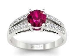 Pierścionek z rubinem  i brylantami białe złoto - p16026br