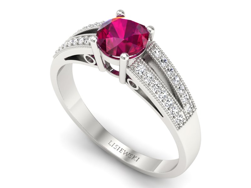 Pierścionek z rubinem i brylantami białe złoto - p16026br - 3