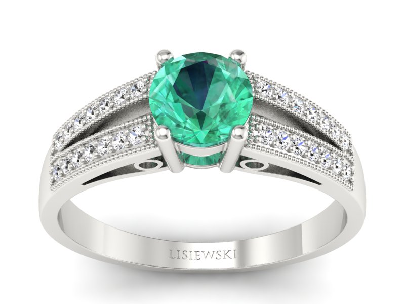 Złoty pierścionek ze szmaragdem i brylantami - p16026bsm - 1