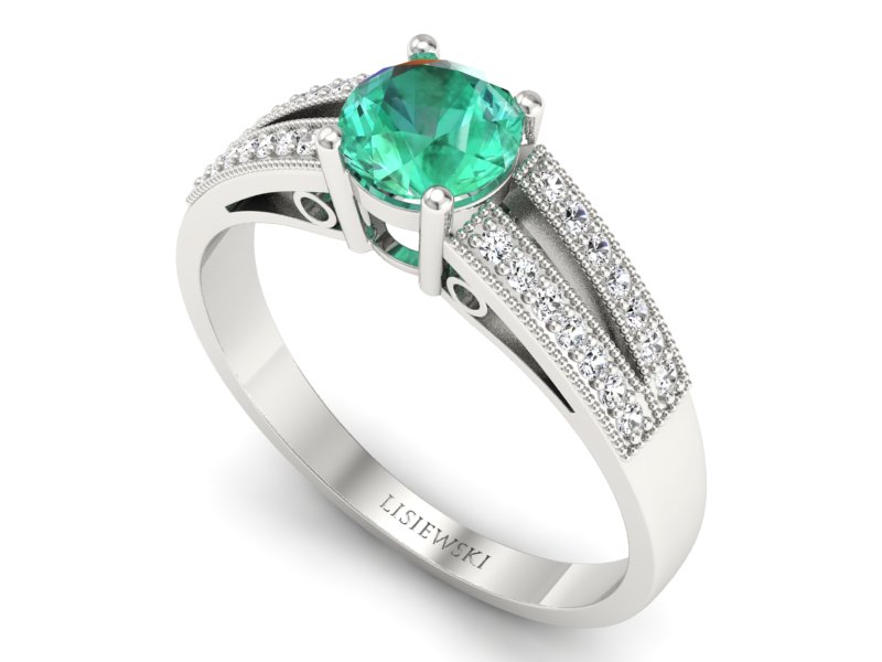 Złoty Pierścionek ze szmaragdem i brylantami - p16026bsm