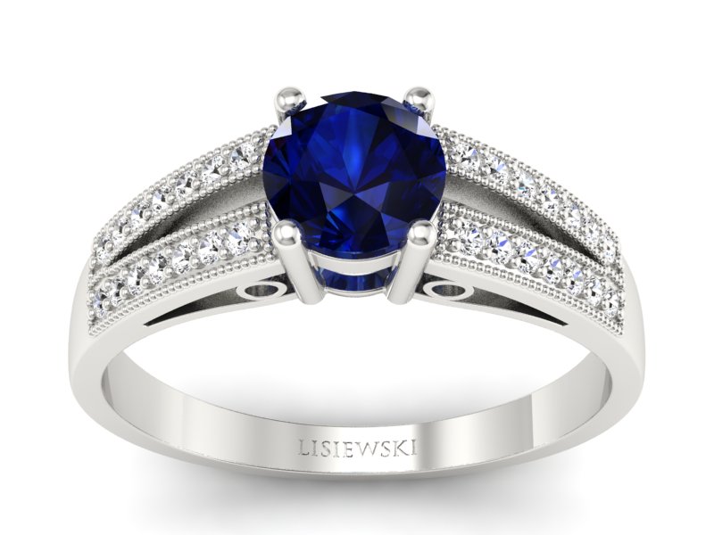 Pierścionek z szafirem i brylantami białe złoto - p16026bsz - 1