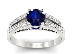 Pierścionek z szafirem i brylantami białe złoto - p16026bsz