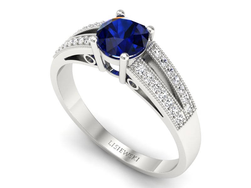 Pierścionek z szafirem i brylantami białe złoto - p16026bsz - 3